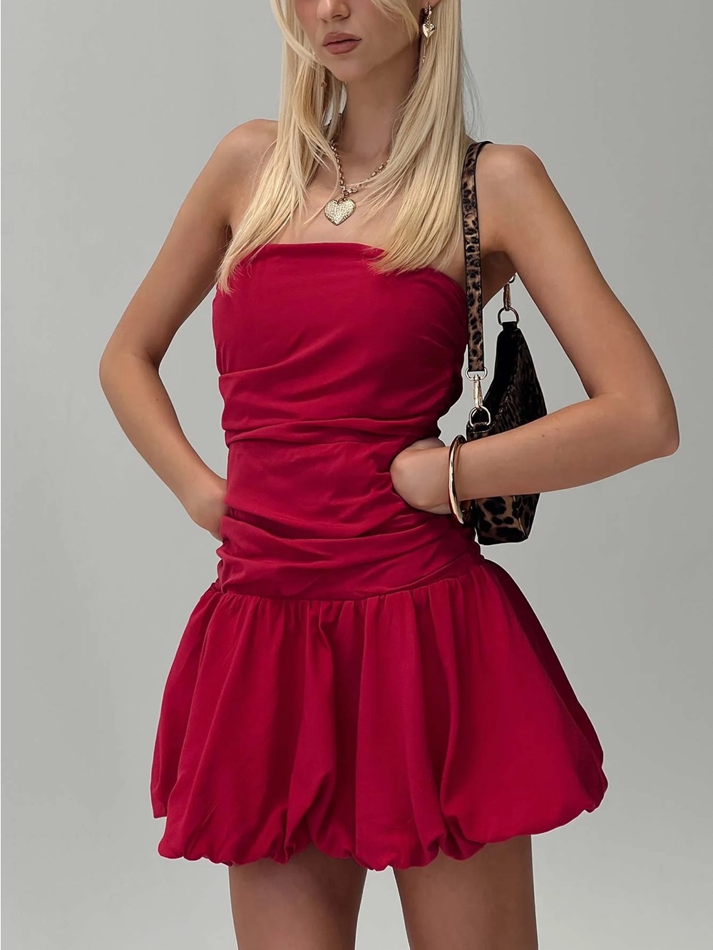 Princess Polly Glamour Girl Strapless Bubble Hem Mini Dress in Red